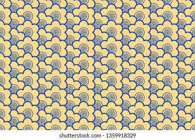 Japanese ornament with sakura flowers vector seamless pattern. Premium vintage background. Motif for packaging, cosmetic, wine, chocolate, fabric design. Ornament Gold and red color.