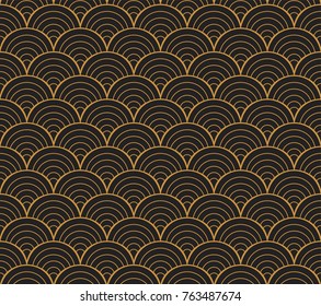 Japanese Ornamental Vector Background. Art Deco Circles Seamless Pattern. Geometric decorative texture.