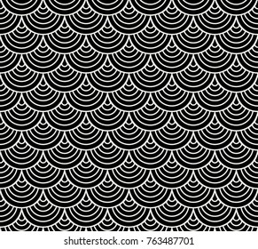 Japanese Ornamental Vector Background. Art Deco Circles Seamless Pattern. Geometric decorative texture.