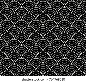 Japanese Ornamental Vector Background. Art Deco Circles Seamless Pattern. Geometric decorative texture.