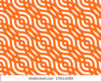 Japanese ornate texture. Seamless vector geometric pattern. Monochrome ogee print. Orange, white geometric wllpapers. Wavy circular illustration. Modern abstract art. Original graphic print. 