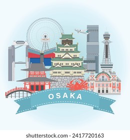 Japanische Osaka-Stadtlandschaft, Vektorgrafik.