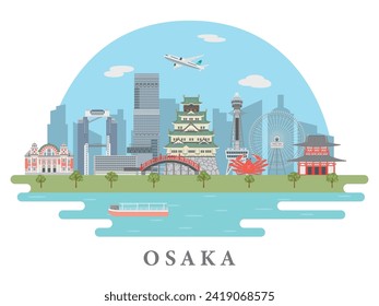 Japanische Osaka-Stadtlandschaft, Vektorgrafik.