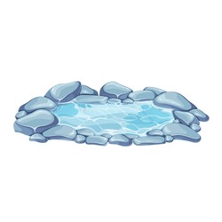 Japanese Outdoor Onsen Pool With Hot Spring Water Vector Illustration. Cartoon Isolated Traditional Pond With Rocks Of Spa Resort In Japan, Natural Geothermal Onsen Bath For Relax And Bathing