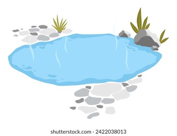 Japanese outdoor onsen pool with hot spring water vector illustration. Cartoon isolated traditional pond with rocks of spa resort in Japan, natural geothermal onsen bath for relax and bathing