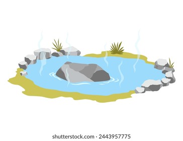 Japanese outdoor onsen pool with hot spring water vector illustration. Cartoon isolated traditional pond with rocks of spa resort in Japan, natural geothermal onsen bath for relax and bathing