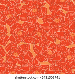 Japanese Overlap Bloom Flower Vector Seamless Pattern