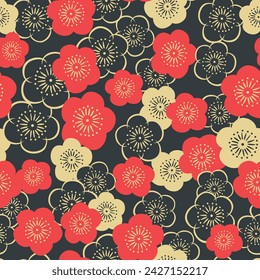 Japanese Overlap Cherry Blossom Fall Vector Seamless Pattern