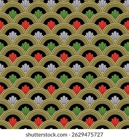 Japanese Overlap Flower Fan Wave Vector Seamless Pattern