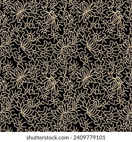 Japanese Overlap Flower Line Vector Seamless Pattern