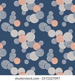 Japanese Overlap Swirl Circle Vector Seamless Pattern