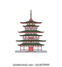 Japanese pagoda building pavilion icon, cartoon sketch vector illustration isolated on white background. Oriental architecture and landmark of Japan cityscape.