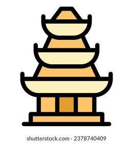 Japanese pagoda icon outline vector. China building. House temple color flat