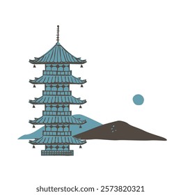 Japanese pagoda illustration, Buddhist architecture, Traditional japanese culture.