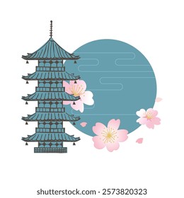 Japanese pagoda illustration, Buddhist architecture, Traditional japanese culture.