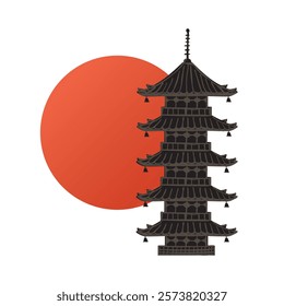 Japanese pagoda illustration, Buddhist architecture, Traditional japanese culture.