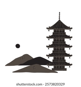 Japanese pagoda illustration, Buddhist architecture, Traditional japanese culture.