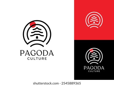 japanese pagoda logo. classic luxury circle culture line style vector design