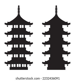 Japanese pagoda silhouette illustration, Buddhist architecture.