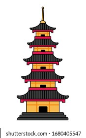 Japanese pagoda. Simple cartoon vector illustration.
