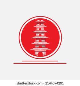 Japanese pagoda vector silhouette line pop art potrait logo colorful design. Abstract vector illustration. Isolated black background for t-shirt, poster, clothing.