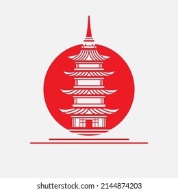 Japanese pagoda vector silhouette line pop art potrait logo colorful design. Abstract vector illustration. Isolated black background for t-shirt, poster, clothing.