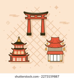 japanese pagodas and arch icons