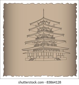  Japanese pagoda.Vector Illustration.