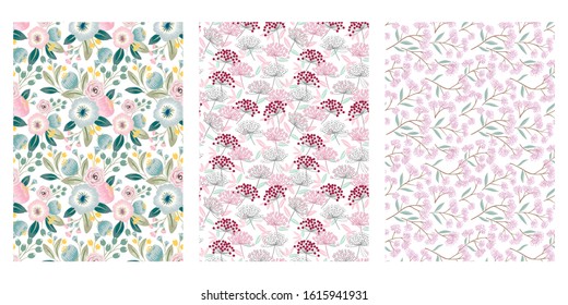 Japanese Painting Flower, Cherry Flower, Peony Flower Abstract Vector Background Collection