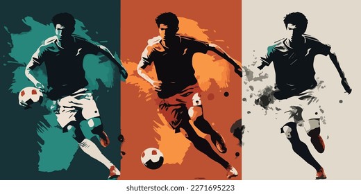Japanese Painting Style Football Man Action Pose. Minimalist Illustration vector art