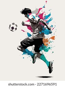Japanese Painting Style Football Man Action Pose. Minimalist Illustration vector art
