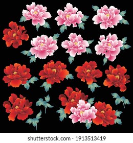 Japanese painting style peony material collection,