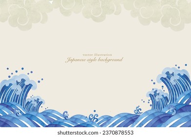 Japanese painting style sea rough waves background material