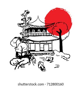 Japanese Painting, Vector Illustration