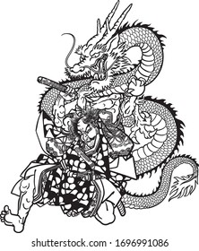 Japanese Paintings of Samurai and Dragons