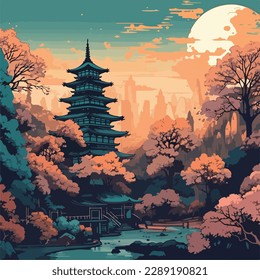 a japanese palace and water