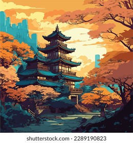 a japanese palace and water