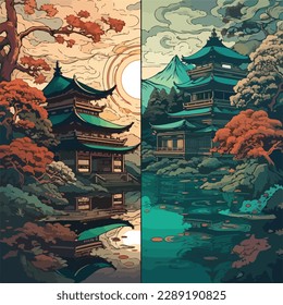un palacio japonés y agua