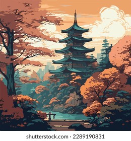 un palacio japonés y agua