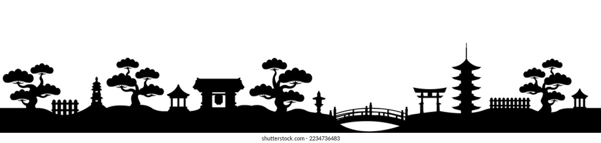 Japanese panorama landscape silhouette vector illustration