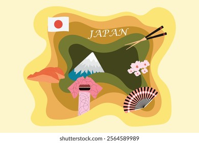 Japanese Paper cut design of chop stick, Salmon fish, Sakura, Kimono, Fuji Mountain, Sensu , Traditional Japanese Fan