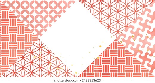 Japanese paper, watercolor-style_red and gold square Japanese pattern background illustration
