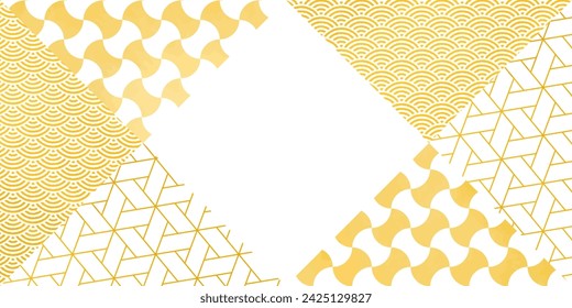 Japanese paper, watercolor-style_yellow square Japanese pattern background illustration
