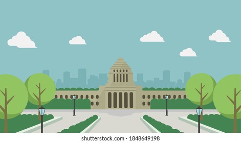 Japanese parliament building vector banner illustration