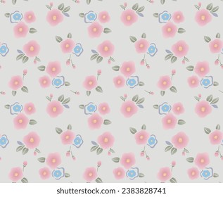 Japanese Pastel Cute Flower Leaf Vector Seamless Pattern
