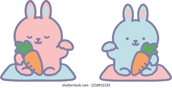 Japanese pastel dream cute rabbit handwriting new-year vector illustration    