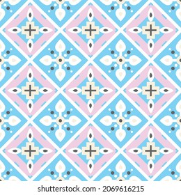 Japanese Pastel Flower Diamond Vector Seamless Pattern