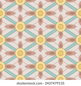 Japanese Pastel Flower Diamond Vector Seamless Pattern