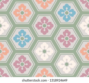 Japanese Pastel Flower Hexagon Pattern