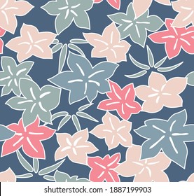 Japanese Pastel Leaf Vector Seamless Pattern